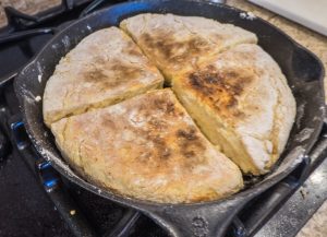 Griddle bread cut in farls and cooked on stove top